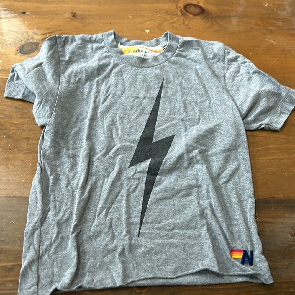 Aviator Nation heather grey with black lightning bolt women’s tee shirt
